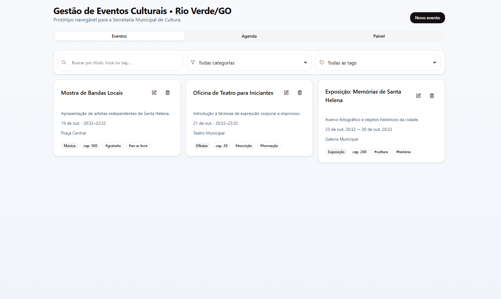 🎭 Gestão de Eventos Culturais – Rio Verde/GO